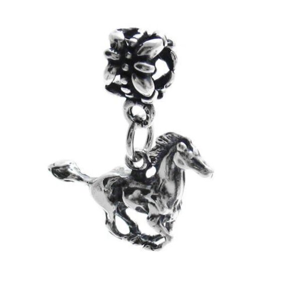 HORSE IN GALLOP EURO BEAD CHARM IN 3D STERLING SILVER. - Picture 1 of 1